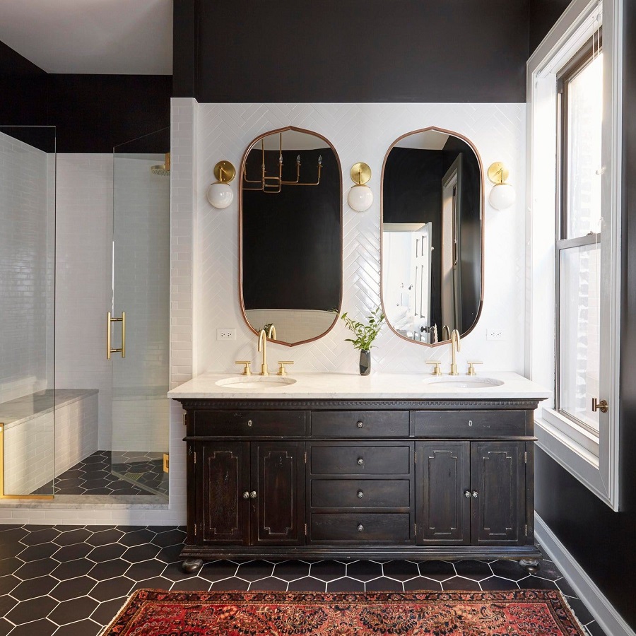 white and black bathroom