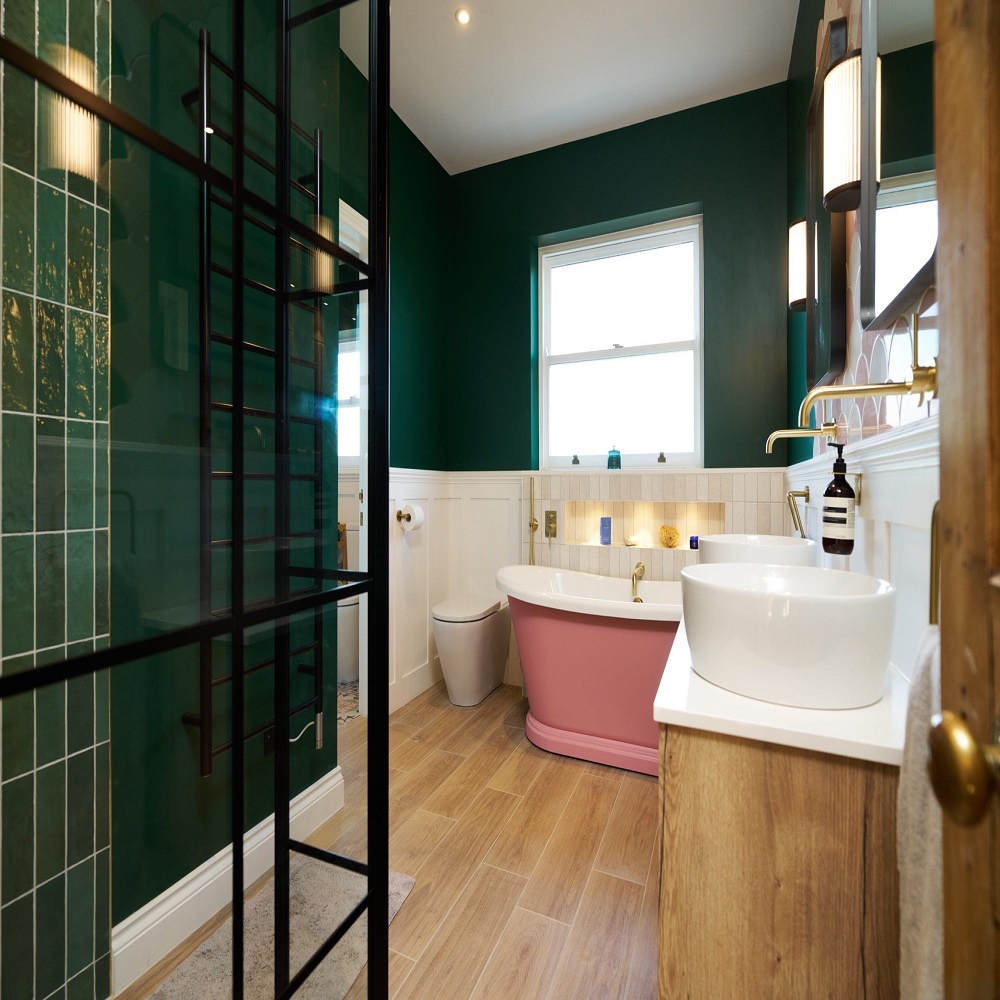 modern dark green bathroom