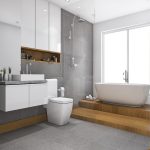 gray and white bathroom