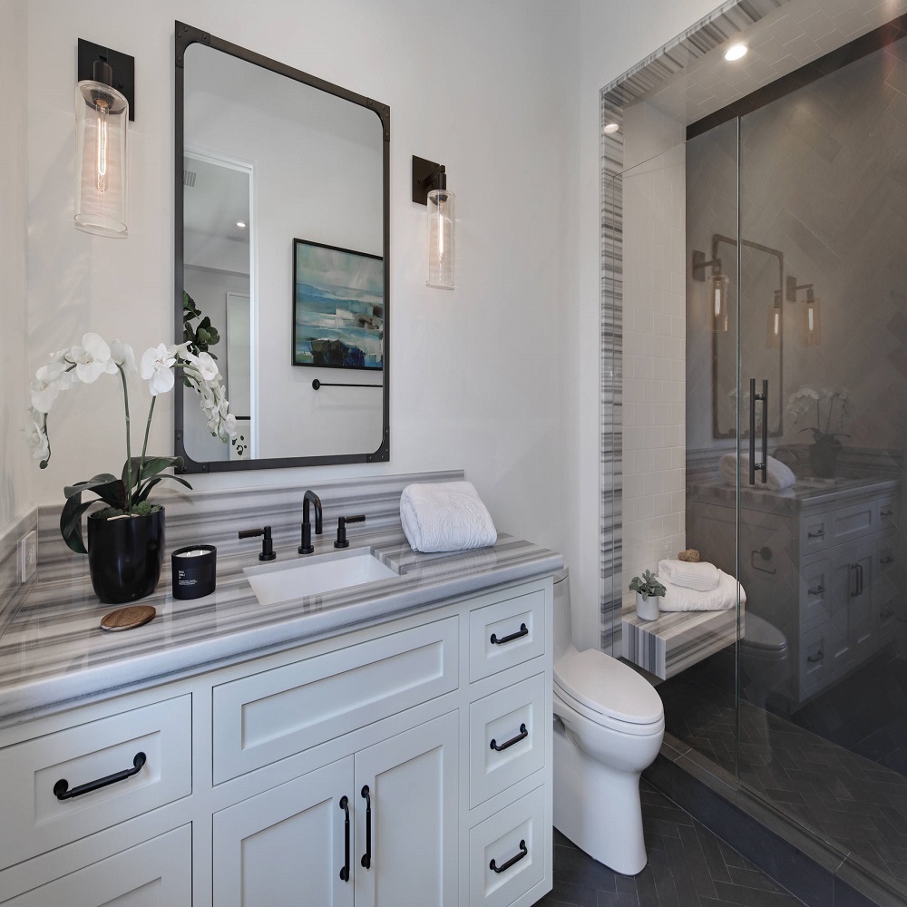 gray and white bathroom