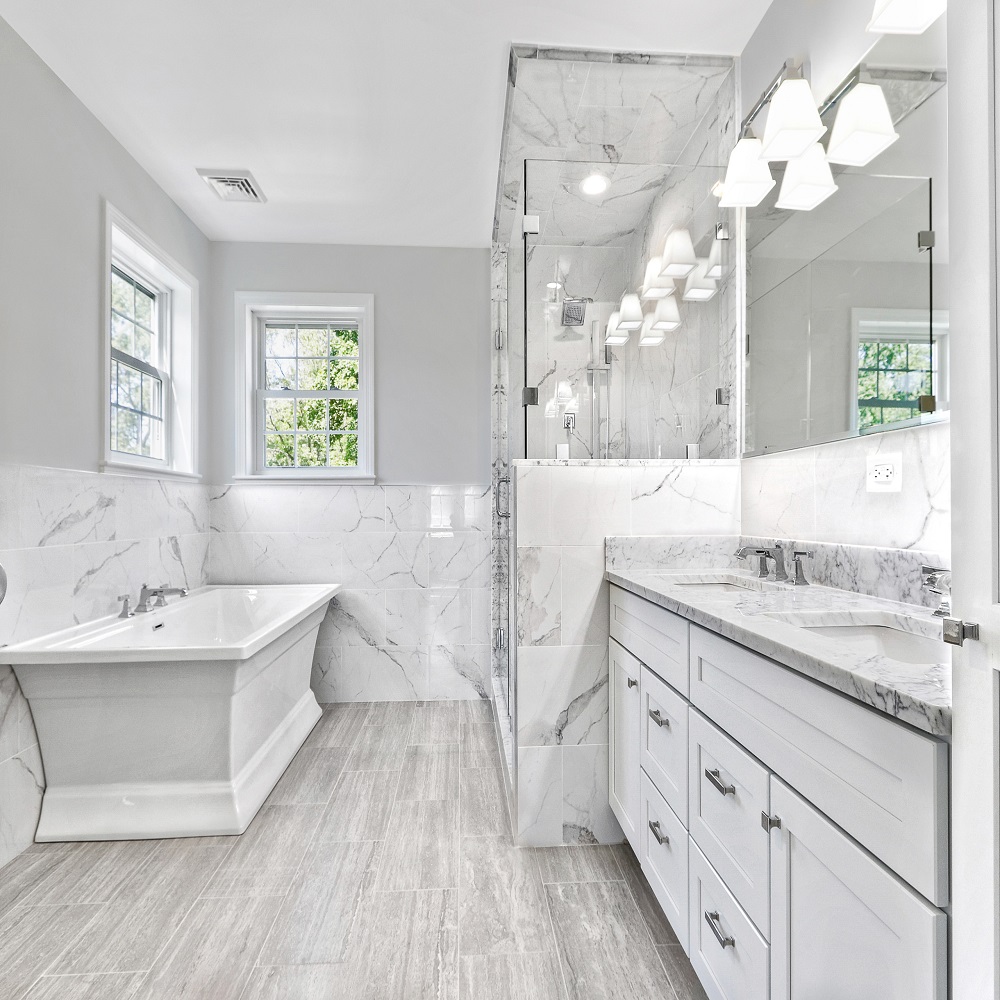 gray and white bathroom