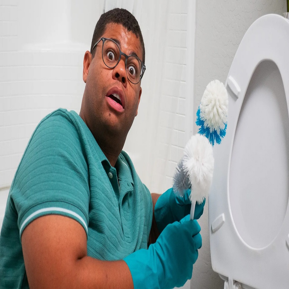 cleaning bathroom