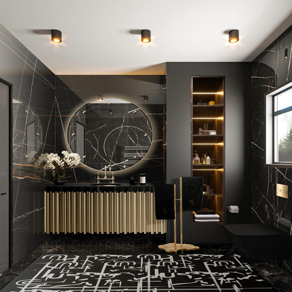 modern small black bathroom