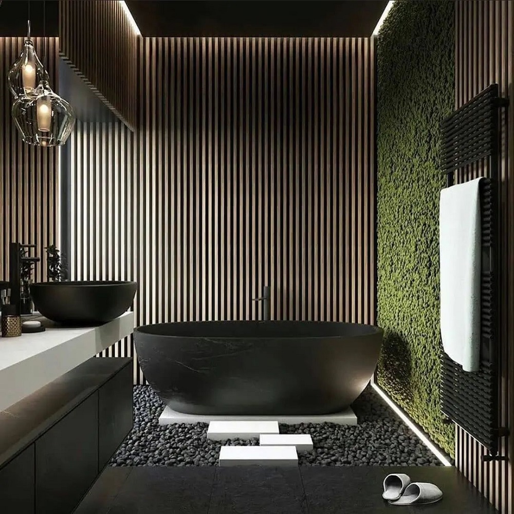 modern small black bathroom