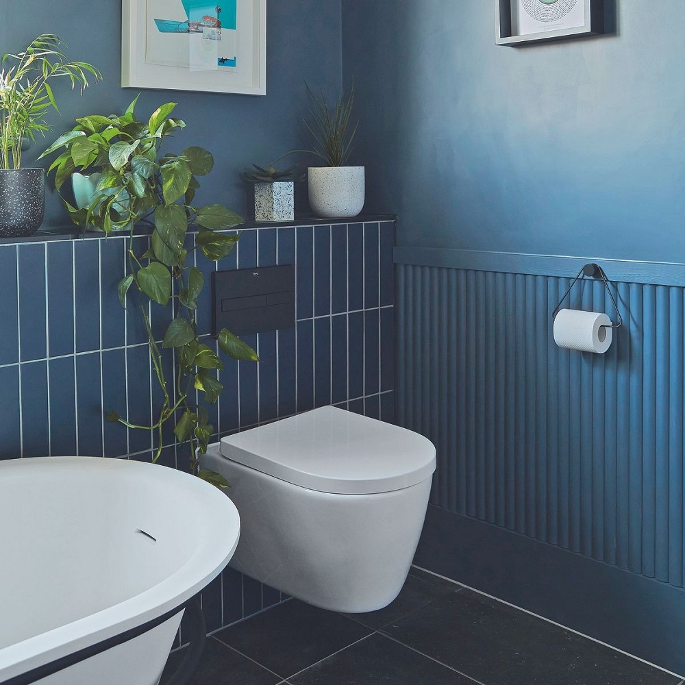 dark blue bathroom