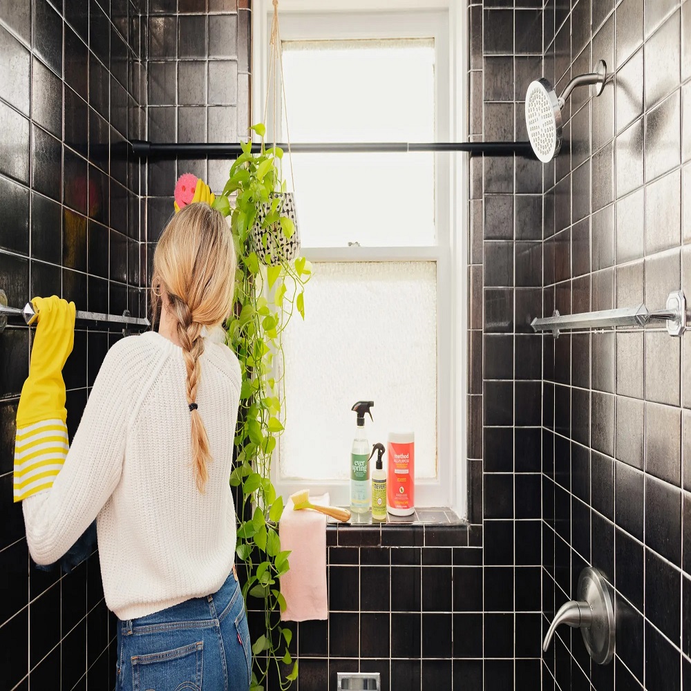 cleaning bathroom