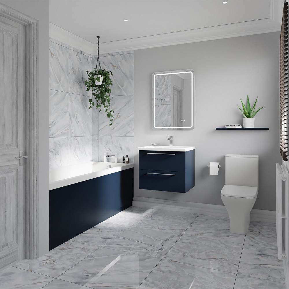 dark blue bathroom