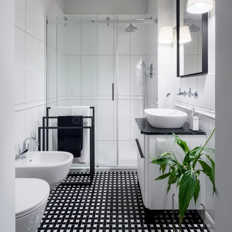 black white bathroom
